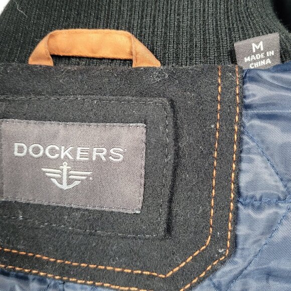 Dockers Black Wool Blend Insulated Hooded Knit Collar Toggle Zip Coat Medium M - Picture 3 of 15